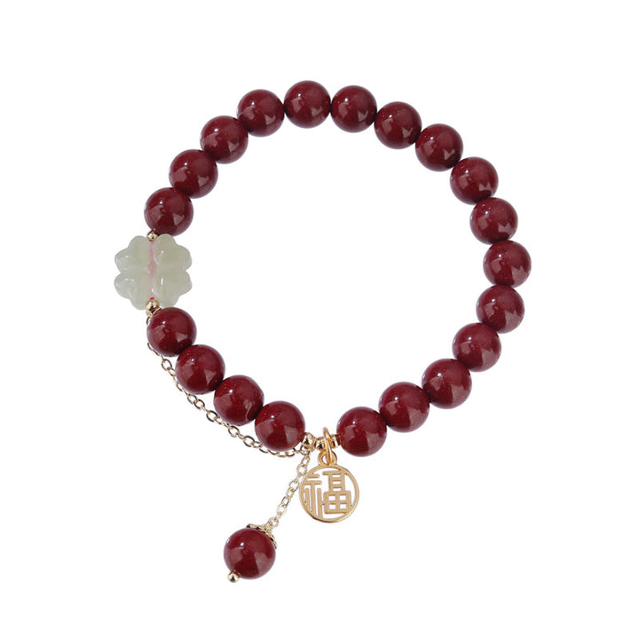 Pulsera de bendición con trébol de cuatro hojas de la suerte, Jade hetiano, cinabrio, Buddha Stones - image 8