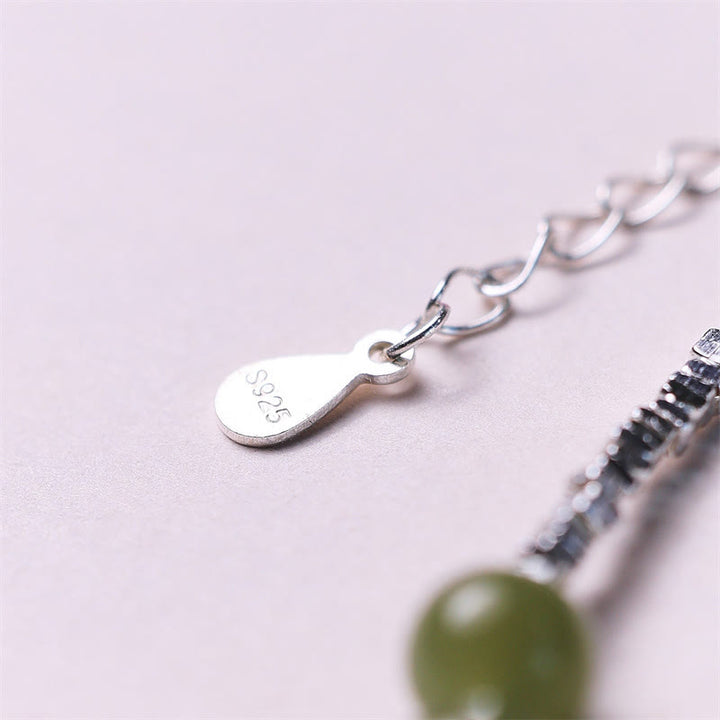 Pulsera de cadena de la suerte con cuentas de jade hetiano de plata de ley 925 con Buddha Stones