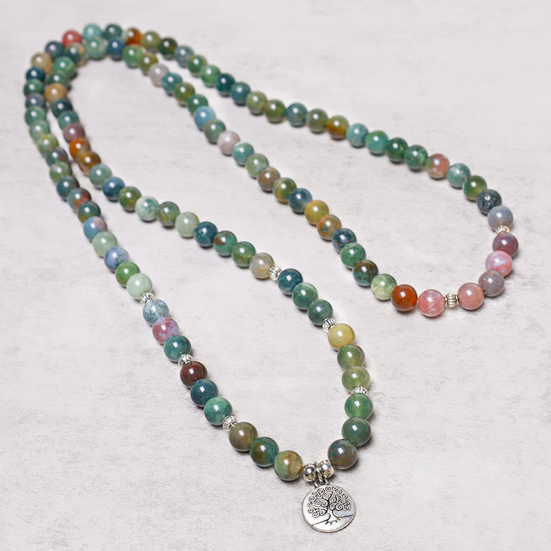 Buddha Stones 108 cuentas de Mala ágata india loto OM Buda Árbol de la vida pulsera de calma positiva