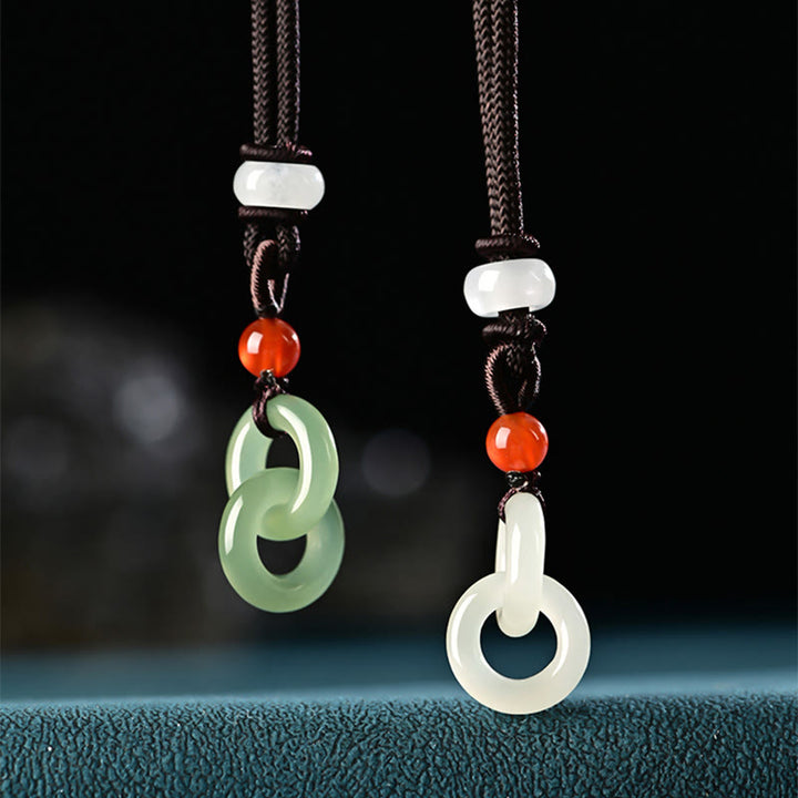 Buddha Stones Natural Hetian cian Jade blanco Jade doble paz hebilla éxito collar colgante