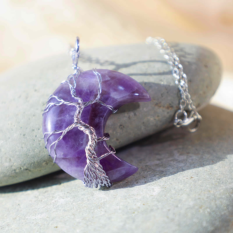 Colgante de collar de energía curativa con Buddha Stones, cristal de cuarzo Natural, Luna, árbol de la vida - image 3
