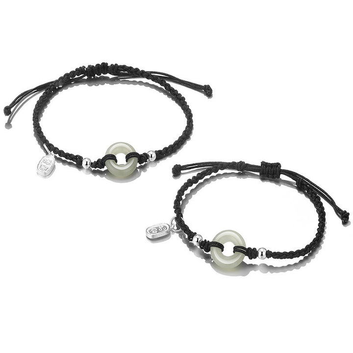 Buddha Stones, 2 uds., aventurina verde, Jade blanco, hebilla de la paz, pulsera trenzada para pareja de la suerte