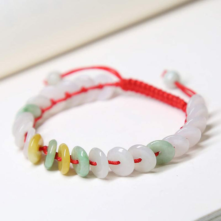 Pulsera de tejido de hilo rojo de la suerte de jade redondo con Buddha Stones