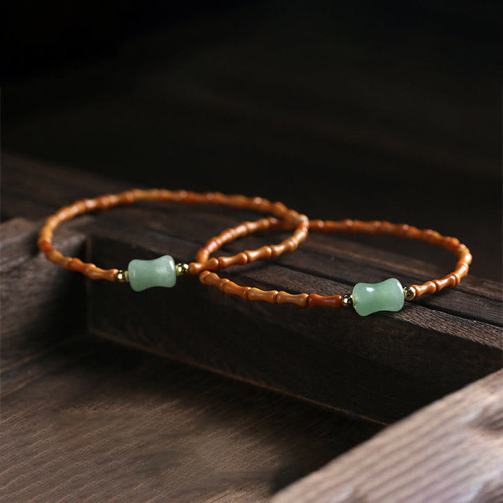 Pulsera de la suerte con diseño de bambú de aventurina verde y oliva natural con Buddha Stones