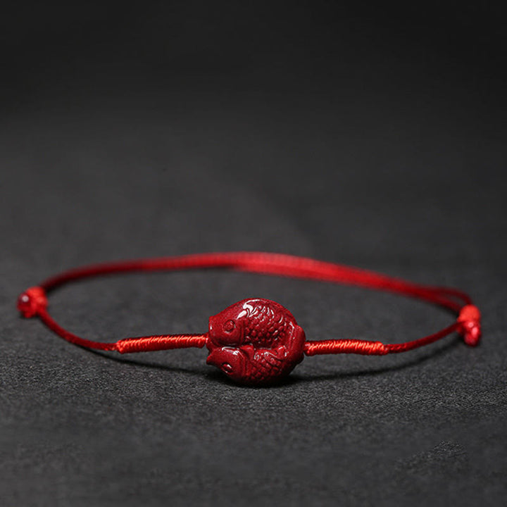 Pulsera trenzada hecha a mano con Buddha Stones, flor de ciruelo, trébol de cuatro hojas, PiXiu, loto, pez Koi, cinabrio