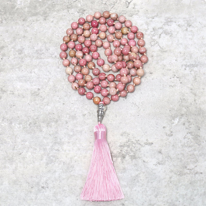 Buddha Stones 108 Mala cuentas de rodonita Yoga meditación cuentas de oración pulsera