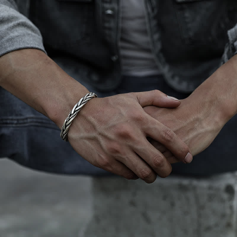 Pulsera de equilibrio de cobre con patrón trenzado trenzado estilo vikingo con Buddha Stones