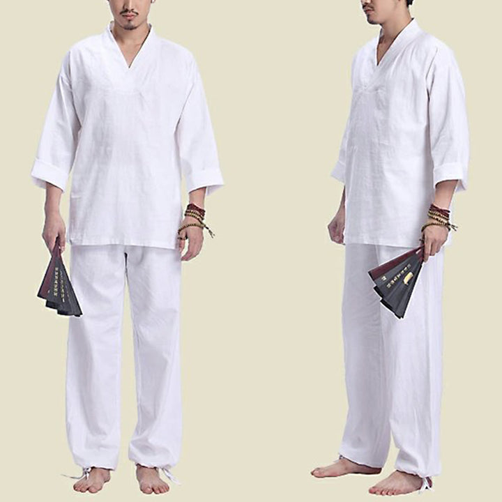 Conjunto de ropa de yoga para hombre con cuello en V, diseño de algodón y lino con Buddha Stones para meditación y oración - image 15