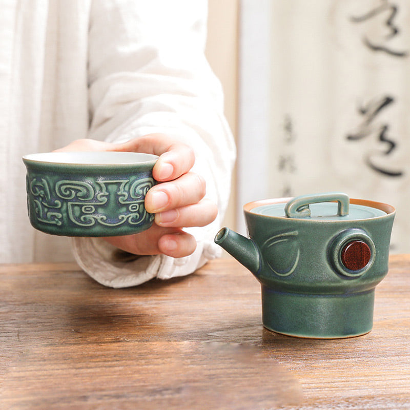 Taza de té de cerámica Kung Fu con bolsa, Buddha Stones , Sanxingdui