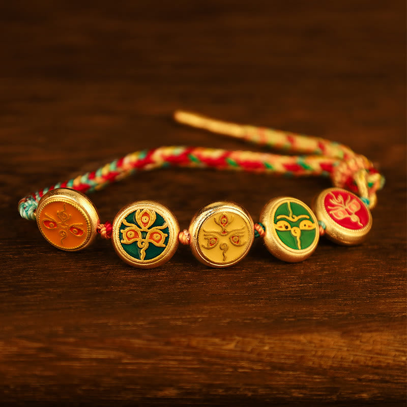 Pulsera de la suerte trenzada con cuerda colorida, cinco dioses tibetanos de la riqueza, Buddha Stones