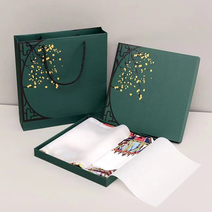 Buddha Stones Pintura al óleo Ciudad Escena de nieve Castillo Loto 100% Seda de morera Cuello Bufanda para el cabello - image 14