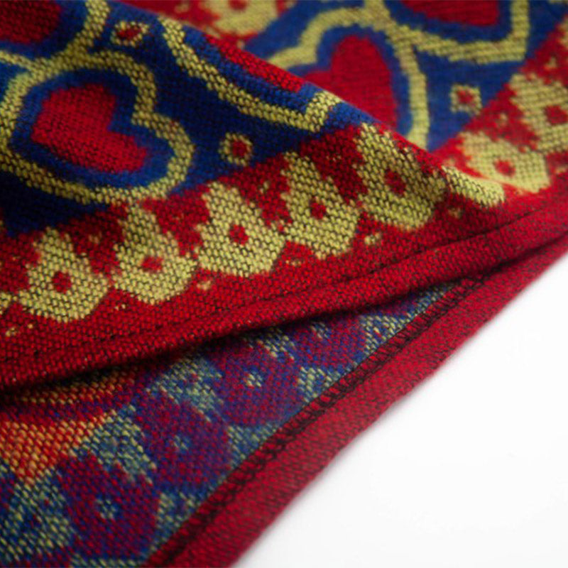 Mantón tibetano de Buddha Stones , capa con capucha y borla de corazón de amor rojo, bufanda de viaje acogedora para invierno