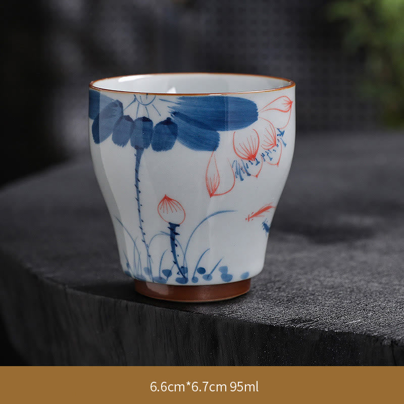 Tazas de té de cerámica de bambú con hojas de flor de loto y Buddha Stones, tazas de té de Kung Fu