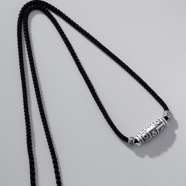 Collar con colgante de cuerda de protección con diseño de cuentas Dzi de nueve ojos de plata de ley 999 con Buddha Stones