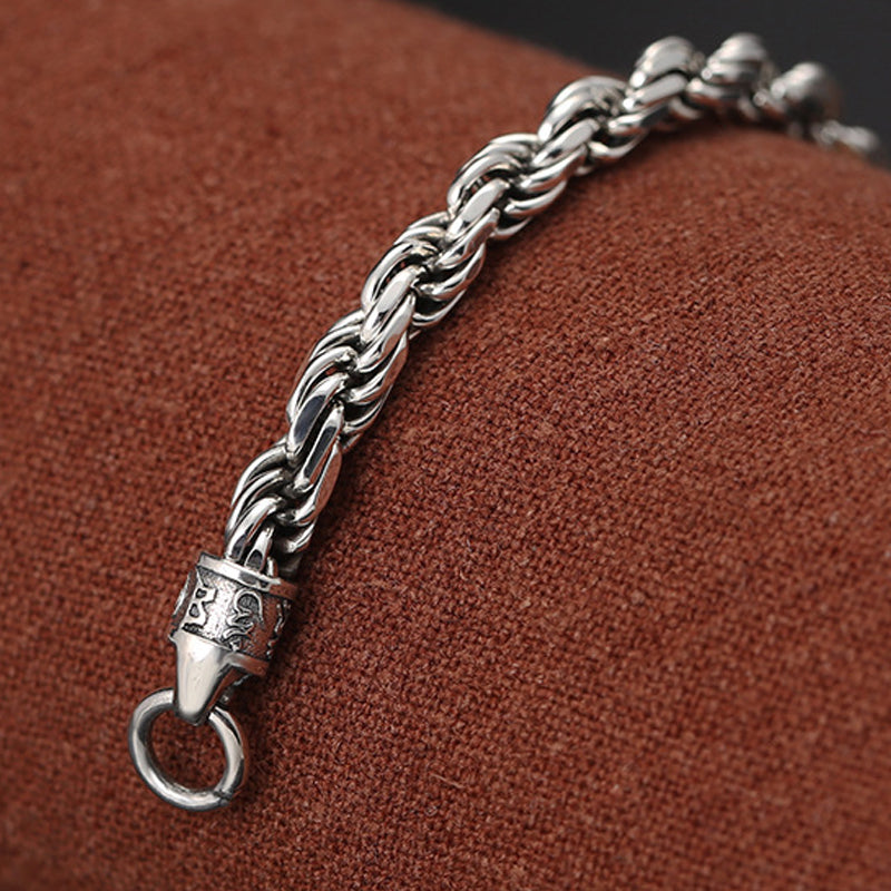 Pulsera de plata de ley 925 con Buddha Stones , Om Mani Padme Hum del Tíbet, doble Dorje Vajra, diseño trenzado, paz y amor