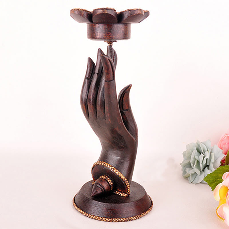 Candelabro de madera con diseño de mano de Buddha Stones , decoración para el hogar
