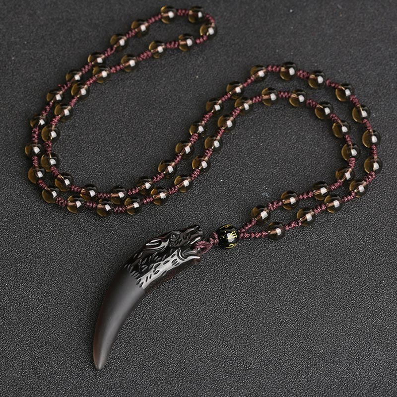 Colgante de collar con diseño de diente de lobo, obsidiana de hielo Natural, Buddha Stones