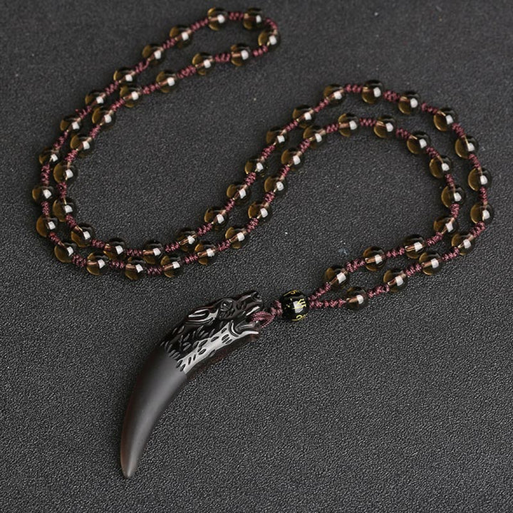 Colgante de collar con diseño de diente de lobo, obsidiana de hielo Natural, Buddha Stones
