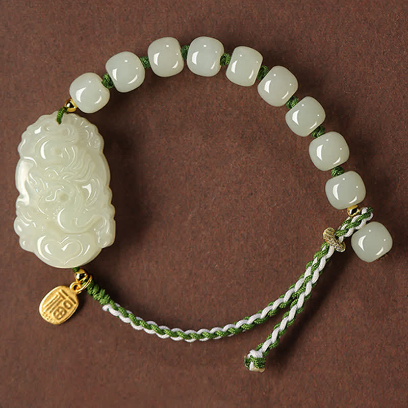 Pulsera de plata de ley 925 con zodíaco chino, jade hetiano, felicidad, suerte