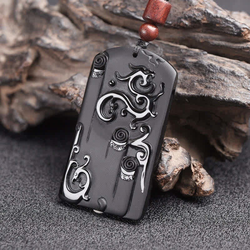 Colgante de collar de éxito de Fénix de dragón de obsidiana negra - image 4
