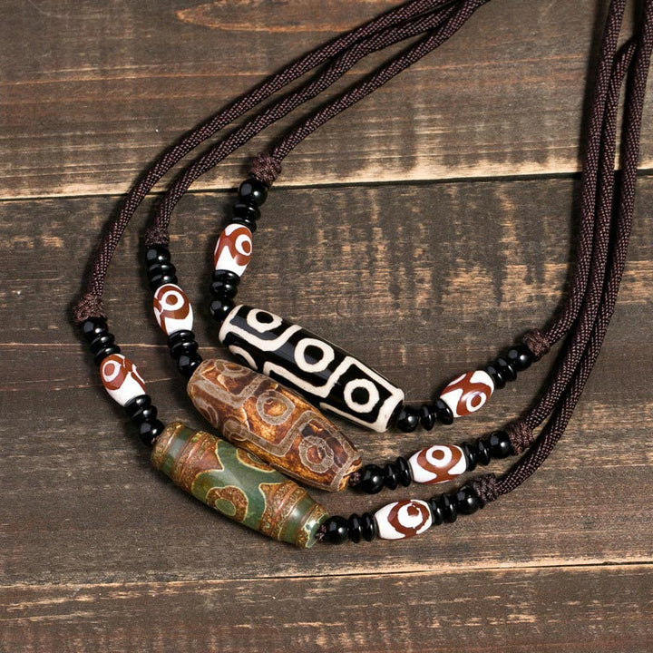 Collar de cadena de protección con cuentas Dzi tibetanas de nueve ojos con Buddha Stones
