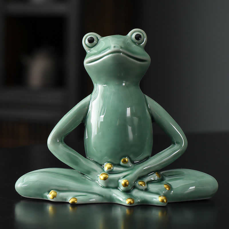 Decoración de estatua de rana Zen de cerámica meditando