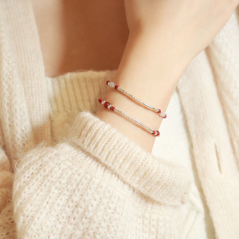 Pulsera trenzada de cuerda de protección de cuentas de ágata blanca de bambú de plata de ley 925 con Buddha Stones