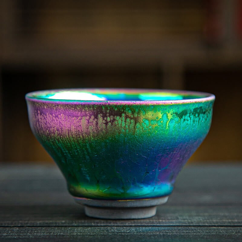 Taza de té de cerámica Jianzhan chino, hecha a mano, con Buddha Stones, arcoíris, Tenmoku, Kung Fu