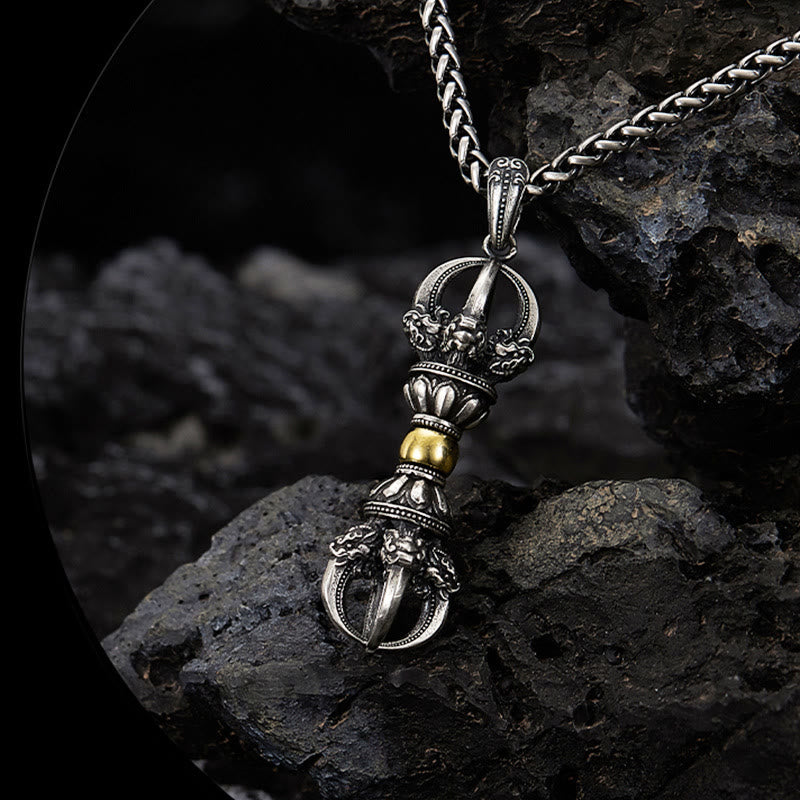 Colgante de collar de riqueza con diseño tibetano Dorje Vajra de Buddha Stones