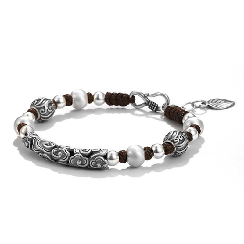 Pulsera de cadena de riqueza de nube auspiciosa de plata de ley 999 de cobre hecha a mano con Buddha Stones del Tíbet