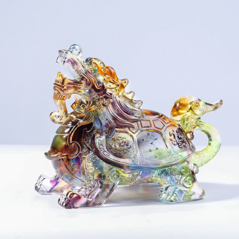 Feng Shui Dragón Tortuga hecha a mano Liuli Crystal Art Piece Decoración de la Oficina del Hogar