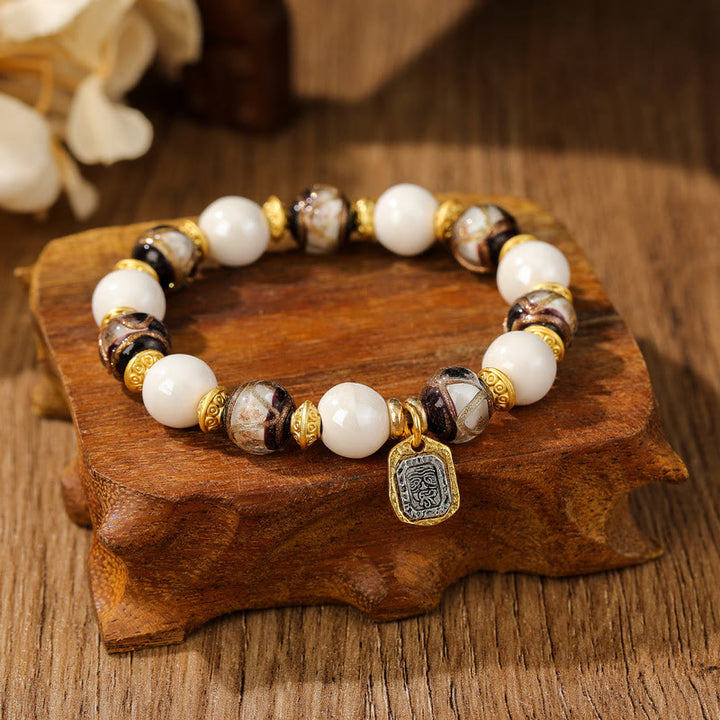 Buddha Stones tibetano Zakiram diosa de la riqueza encanto Liuli vidrio incienso ceniza porcelana pulsera de protección de cuentas