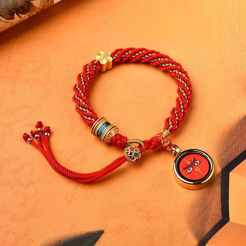Buddha Stones Tíbet hechas a mano cinco dioses de la riqueza suerte amuleto Thangka rueda de oración flor encanto tejido pulsera de cuerda