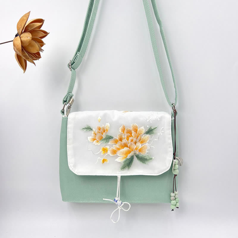 Buddha Stones Camelia bordada Epiphyllum Gardenia Sakura Flores Bolso bandolera Bolso de hombro Bolso para teléfono móvil