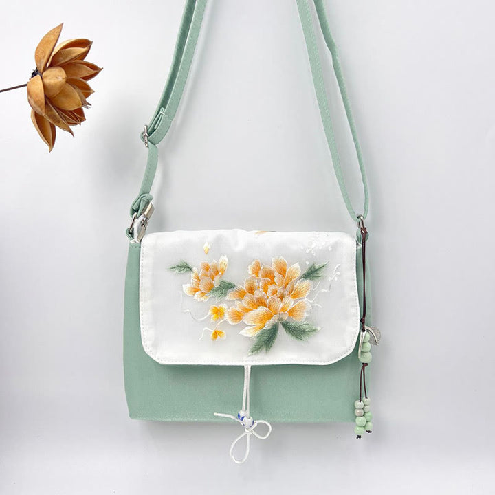 Buddha Stones Camelia bordada Epiphyllum Gardenia Sakura Flores Bolso bandolera Bolso de hombro Bolso para teléfono móvil