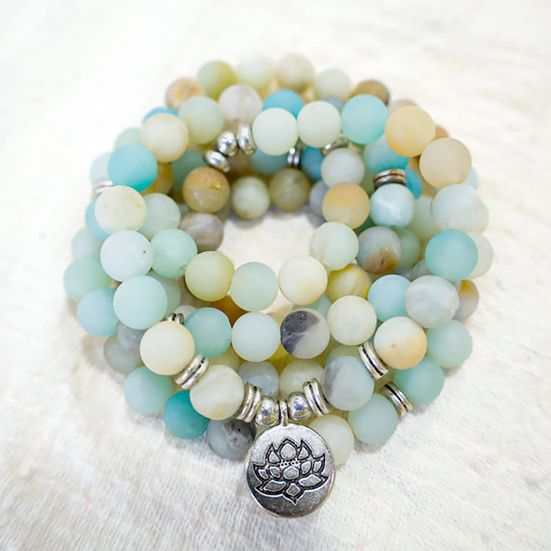 Buddha Stones Piedra Amazonita Tibetana Bendición Loto Mala