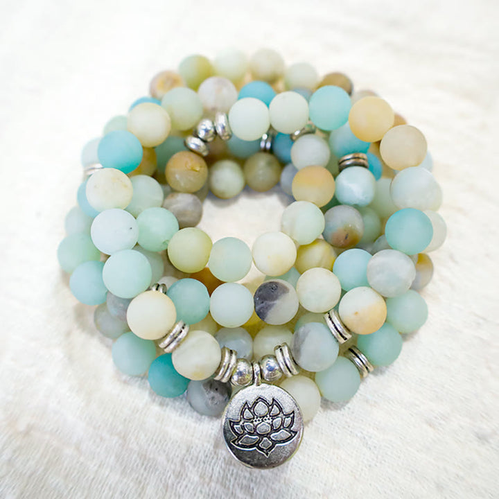 Buddha Stones Piedra Amazonita Tibetana Bendición Loto Mala