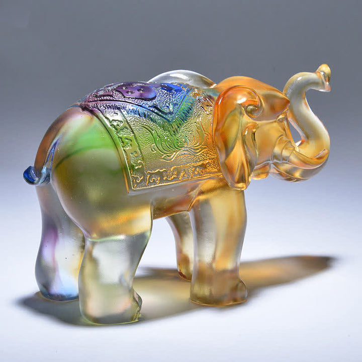 Pieza de arte de elefante de cristal Liuli hecha a mano, decoración del hogar de sabiduría y riqueza