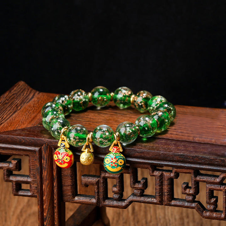 Pulsera de éxito con cuentas de cristal Liuli fluorescentes luminosas con abalorio familiar de bestia tragadora de oro con Buddha Stones