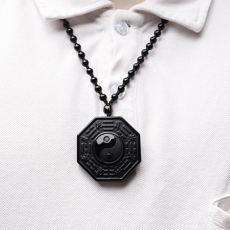 Collar con colgante Yin Yang de piedra de obsidiana negra con Buddha Stones - image 8