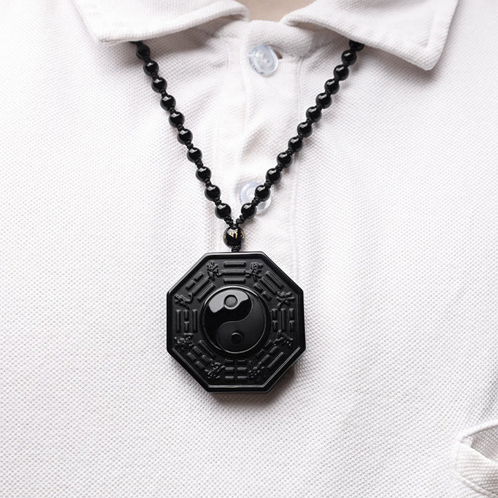 Collar con colgante Yin Yang de piedra de obsidiana negra con Buddha Stones - image 8
