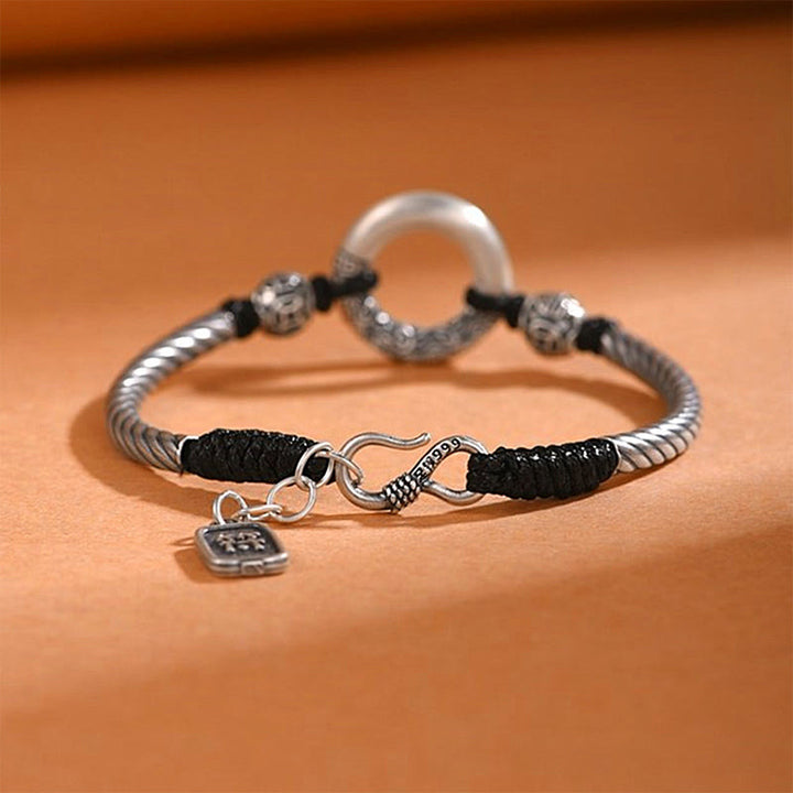 Pulsera de plata de ley 999 con Buddha Stones , hebilla de la paz, moneda de cobre, nubes auspiciosas, pulsera de la fortuna