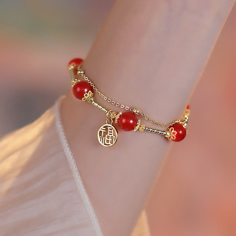 Pulsera de autoaceptación con dije de personaje Fu de ágata roja con Buddha Stones