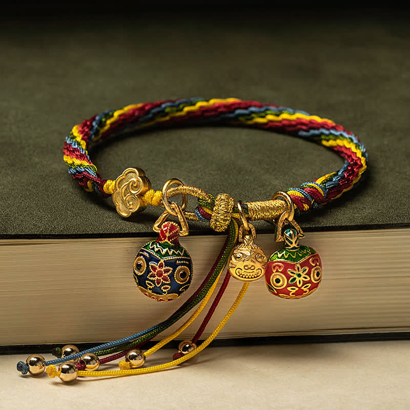 Pulsera de cuerda colorida con nudo de reencarnación de la suerte de la familia de la bestia tragadora de oro con Buddha Stones