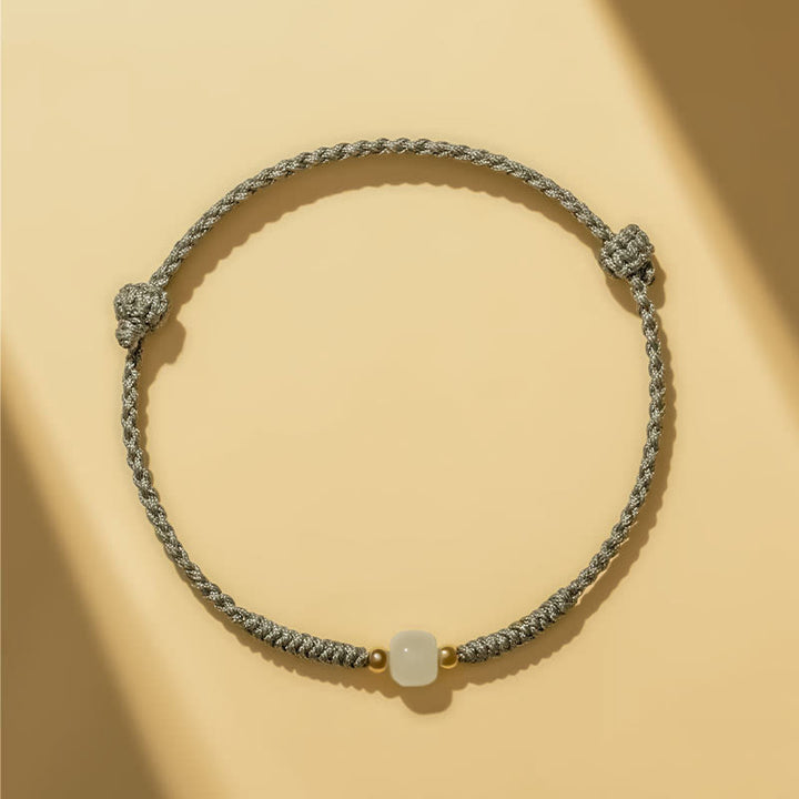 Pulsera trenzada de abundancia de cuentas de la suerte de jade hecha a mano con Buddha Stones