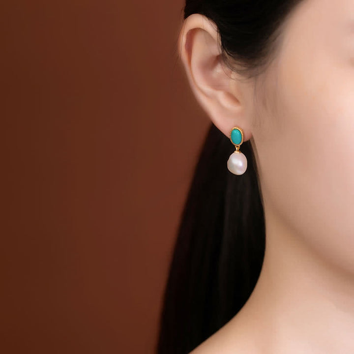 Buddha Stones Plata de Ley 925 Perla Turquesa Anillo Curativo Pendientes Collar Colgante