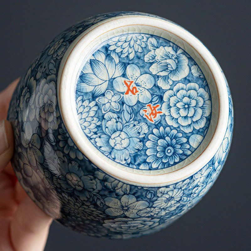 Tazas de té de cerámica con diseño de crisantemo, loto azul, flor de melocotón, Buddha Stones, tazas de té de Kung Fu
