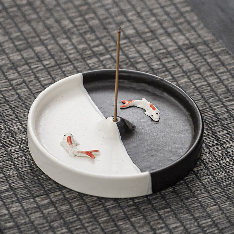 Quemador de incienso de cerámica con diseño de pez Koi, Buddha Stones, curación espiritual, decoración