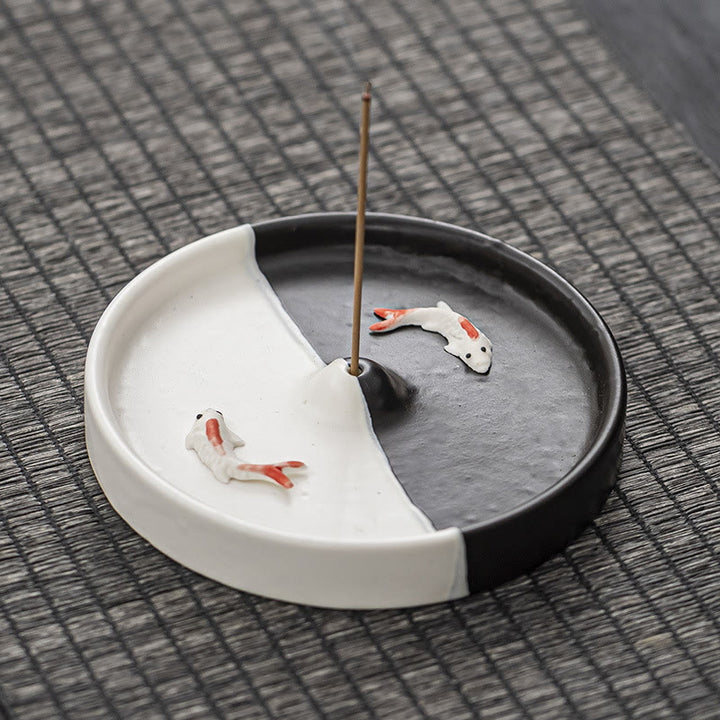 Quemador de incienso de cerámica con diseño de pez Koi, Buddha Stones, curación espiritual, decoración