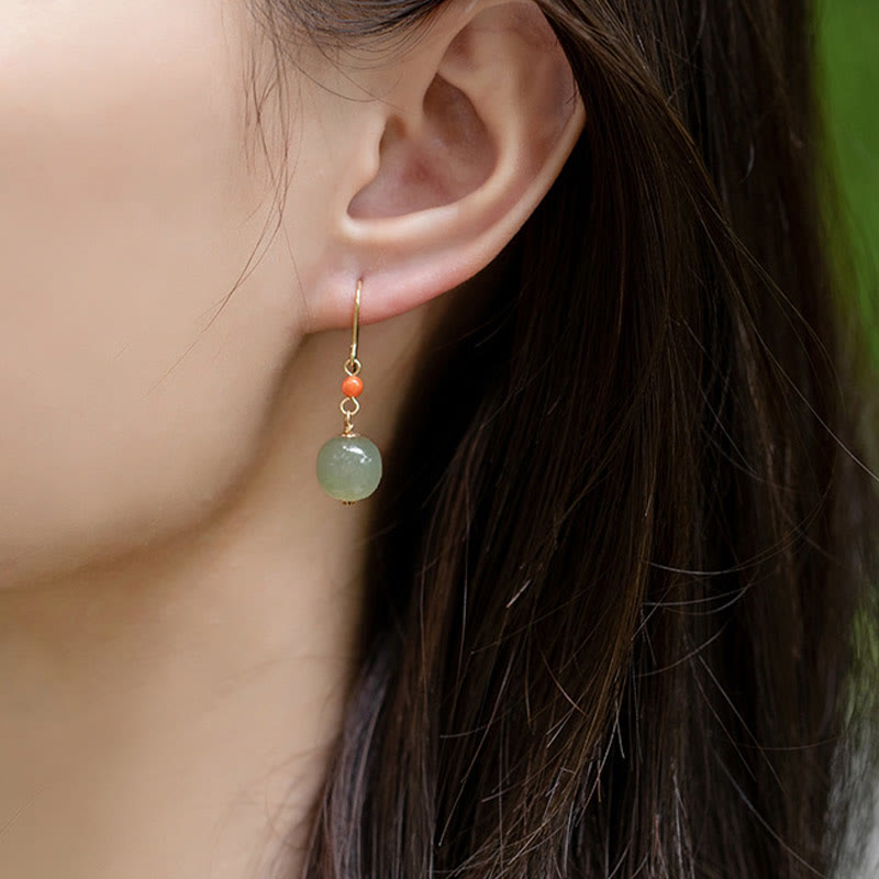 Pendientes colgantes de jade hetiano y ágata roja con Buddha Stones , chapados en plata de ley 925 y oro de 14 quilates. - image 10